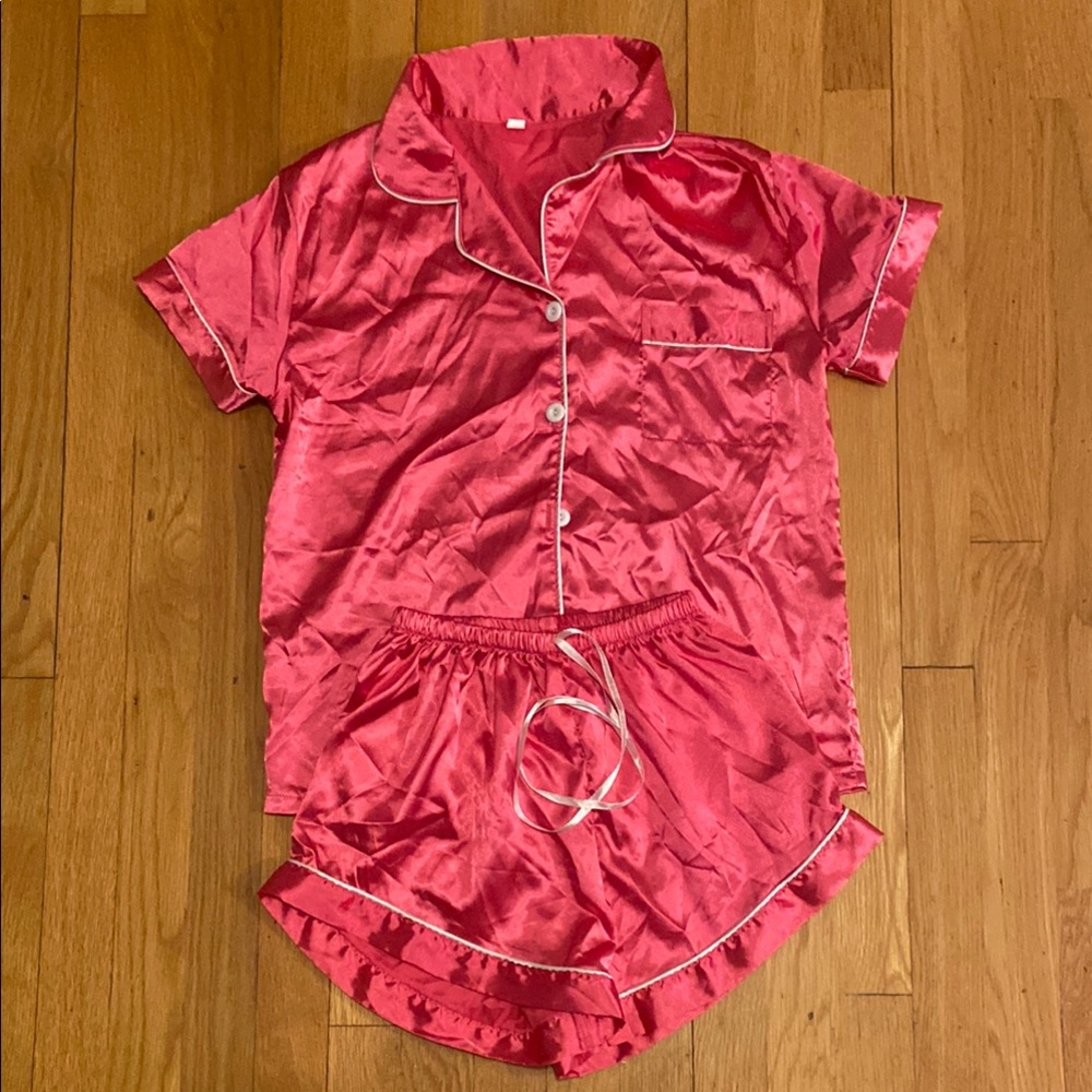 Women's Pink Satin Pajama Set